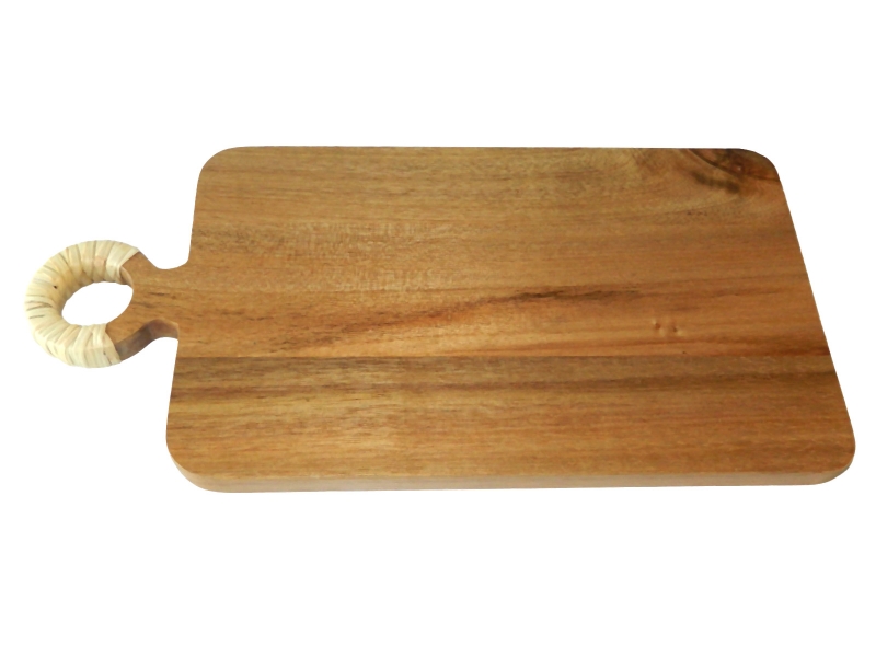 Stylish acacia platter with rattan accent